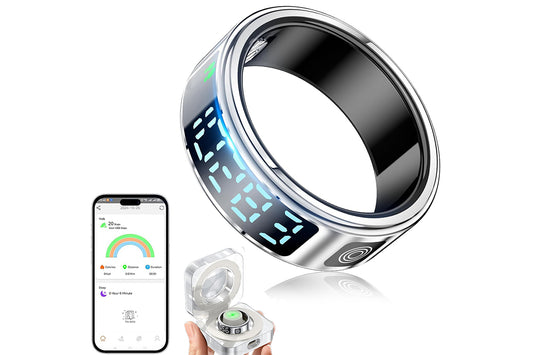 Smart Ring Health Ring Fitness Tracker Ring for Heart Rate Blood Oxygen-Silver
