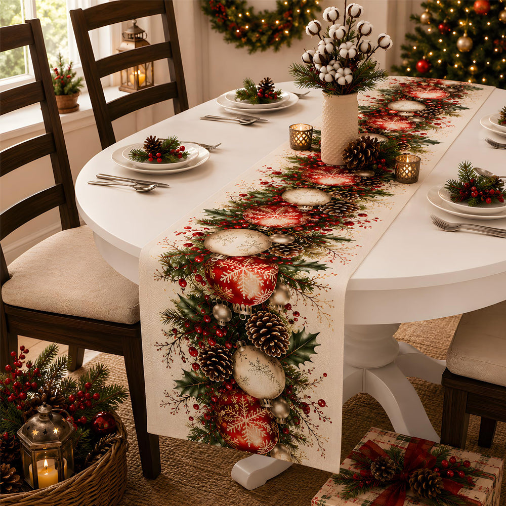 Christmas Snowflake Table Runner Wrinkle Resistant Holiday Table Runner - Berry
