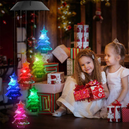 2pcs LED Solar Christmas Tree Wind Chime Lights -Black
