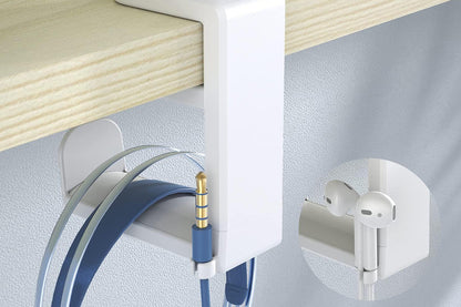 Headset Holder Headphone Hook Rotating Arm Under Desk Headphone Hanger -White