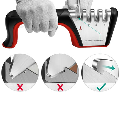 4 Stage Knife Sharpener Non Slip Base Kitchen Scissor Sharpener - Red