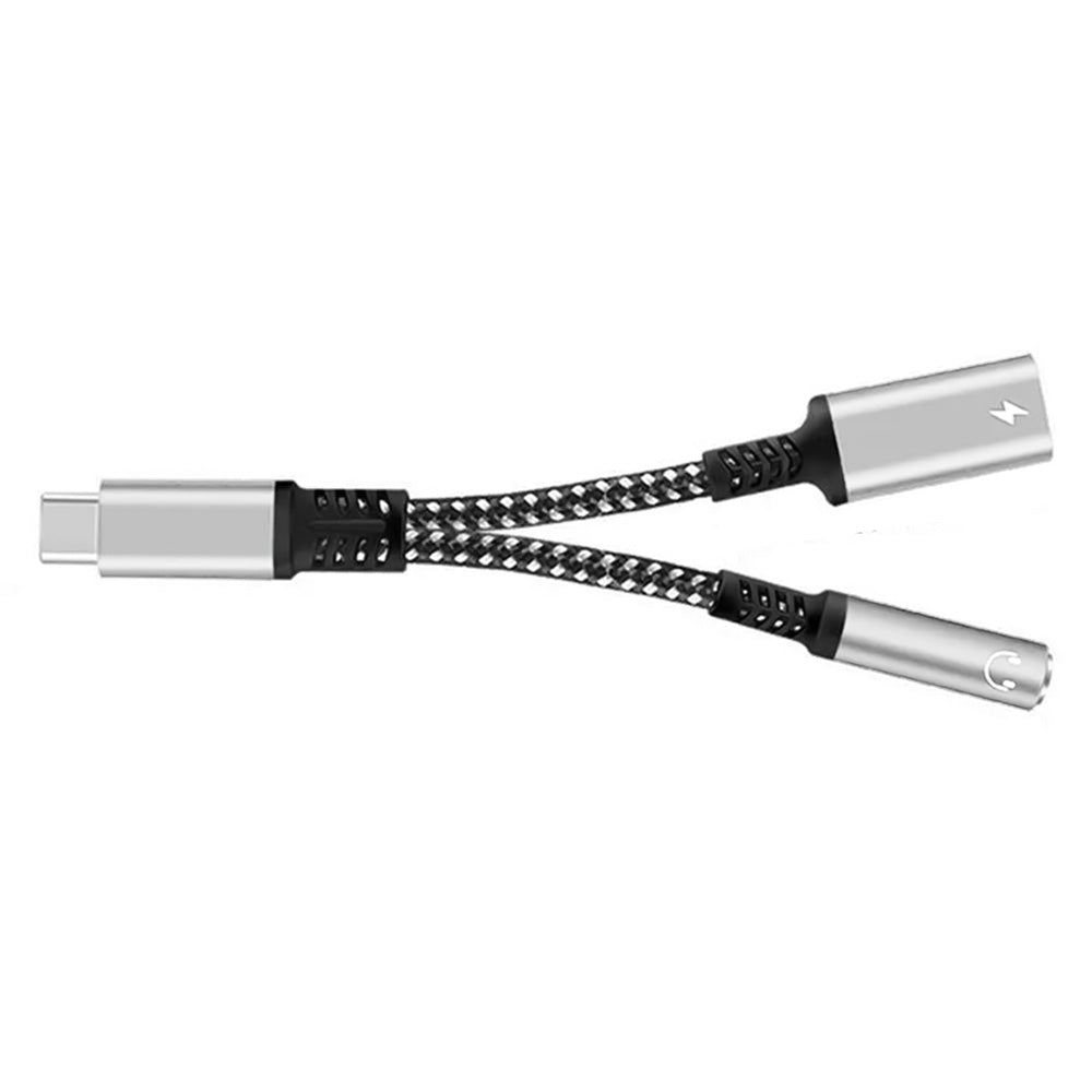 2-in-1 Type-C Audio and Charging Adapter for USB-C Devices with 30W Fast Charge Silver