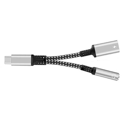 2-in-1 Type-C Audio and Charging Adapter for USB-C Devices with 30W Fast Charge Silver