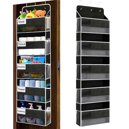 5-Tier Over the Door Storage Organizer with 10 Side Mesh Pockets Hanging Organizer with Clear Windows Black