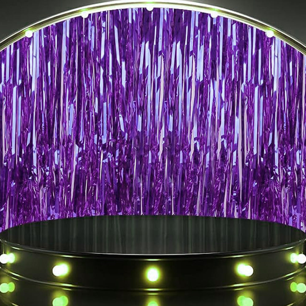 2Piece PET Foil Fringe Door Curtains-Purple