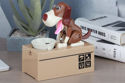 Robotic Eating Dog Coin Bank Electric Coin Bank for boy and girls-Brown