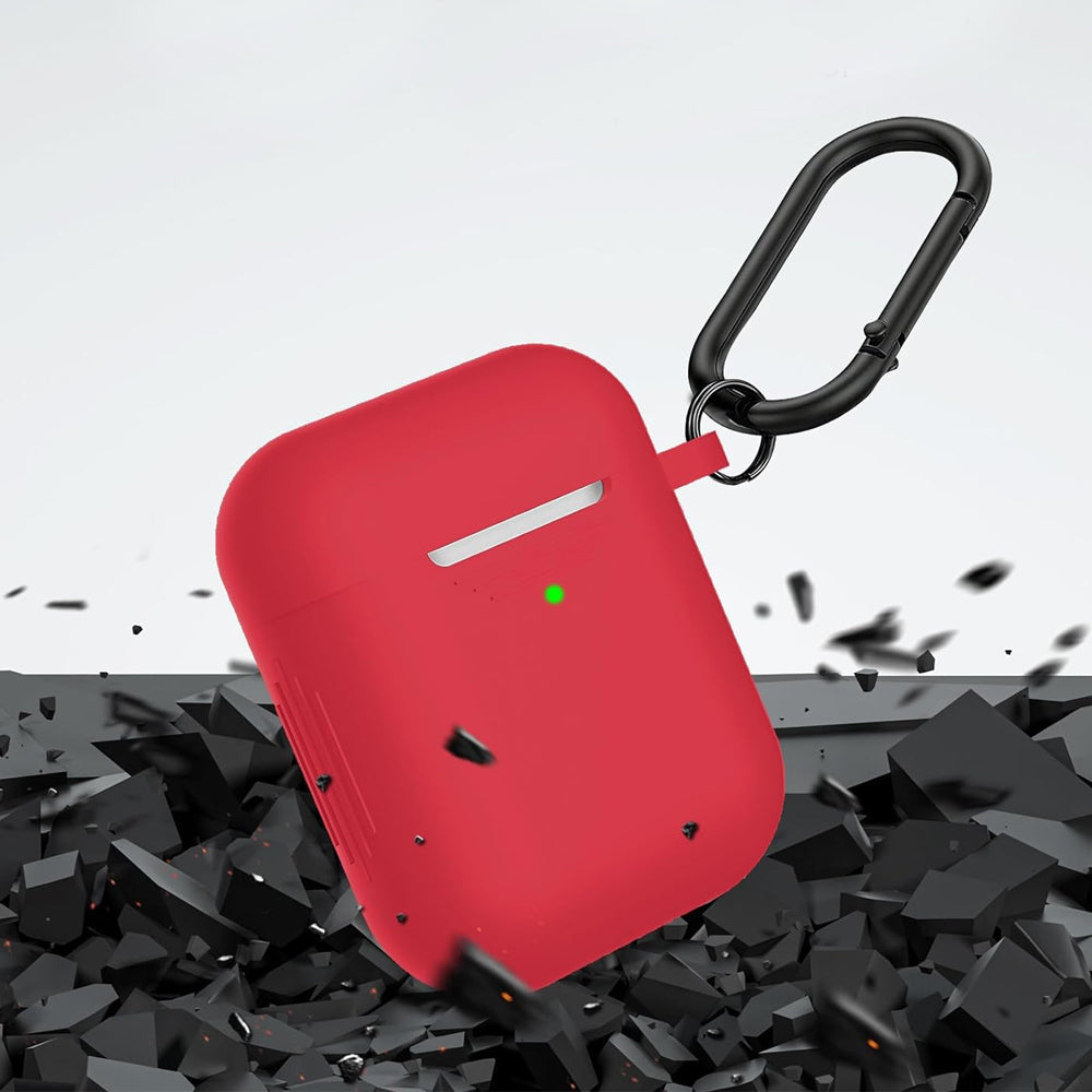 For Airpods 2nd and 1st Generation Silicone Protective Case Cover with Cleaner Kit and Keychain Red
