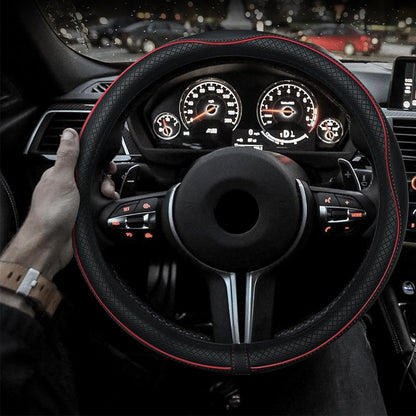 Breathable Microfiber Leather Steering Wheel Cover-Black and Red
