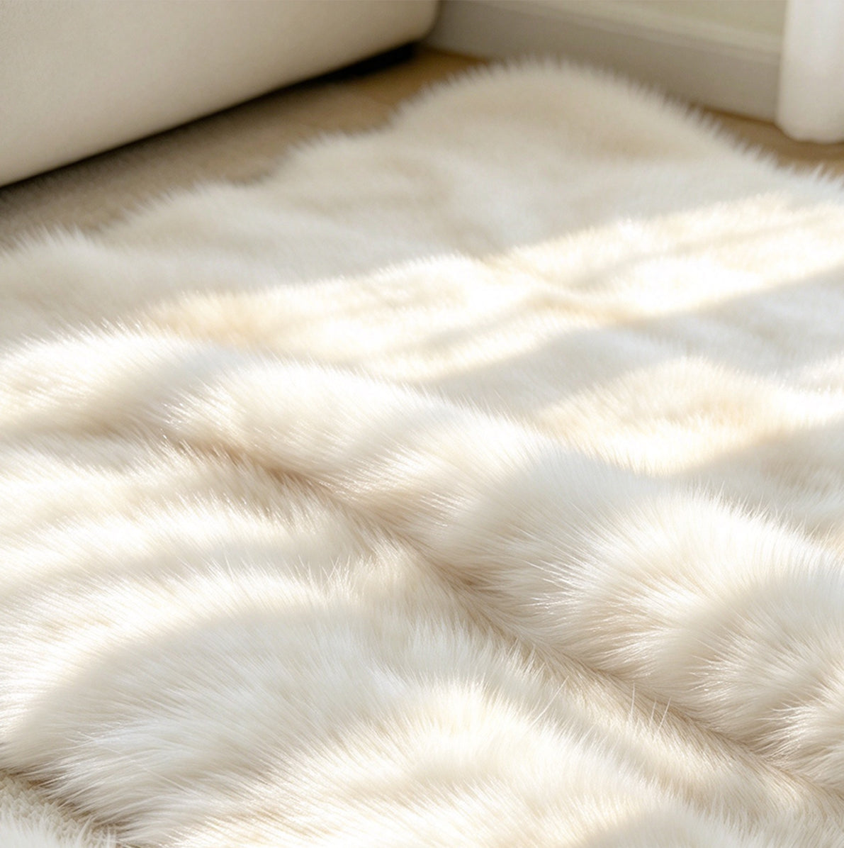 Soft Faux Rabbit Fur Rug for Bedroom Living Room and Bedside - White