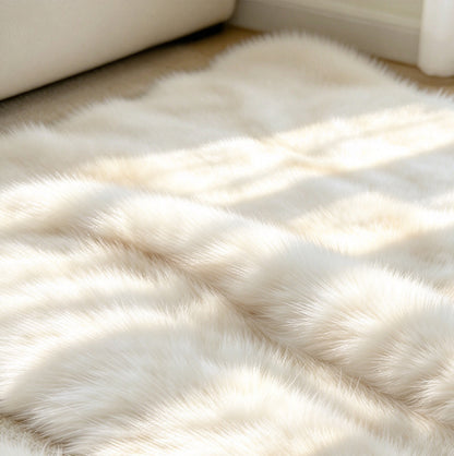 Soft Faux Rabbit Fur Rug for Bedroom Living Room and Bedside - White