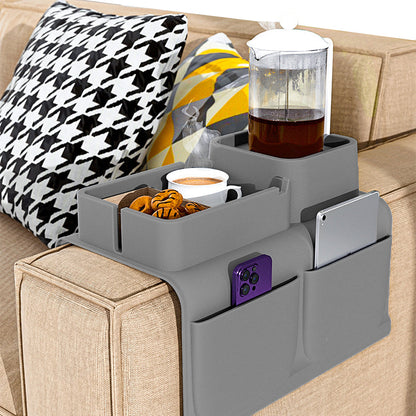 Couch Cup Holder Tray Sofa Armrest Tray with Drink Holder Side Pockets Grey