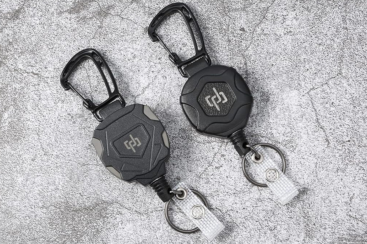 Heavy Duty Retractable ID Badge Holder Keychain Black and Grey