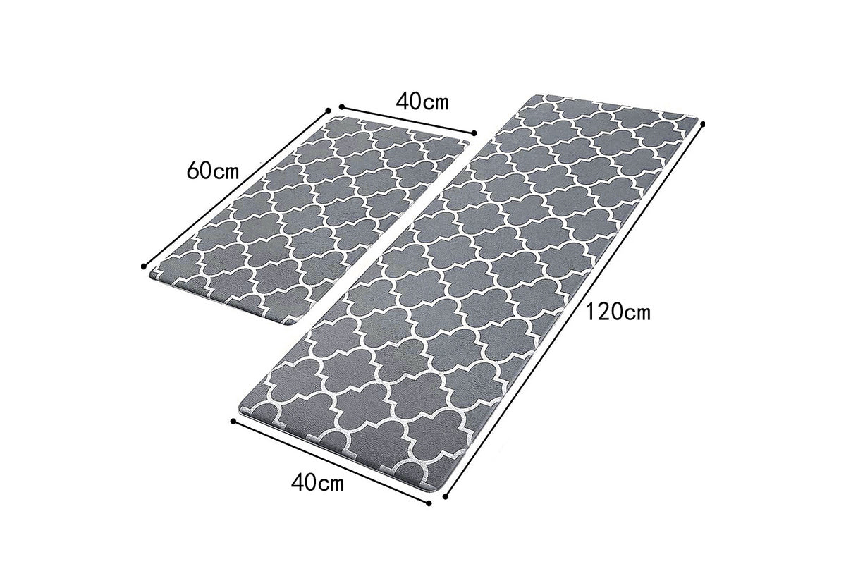 2 PCS Entryway Rug Door Mats Non-Slip Rubber Backing For Kitchen-Gray