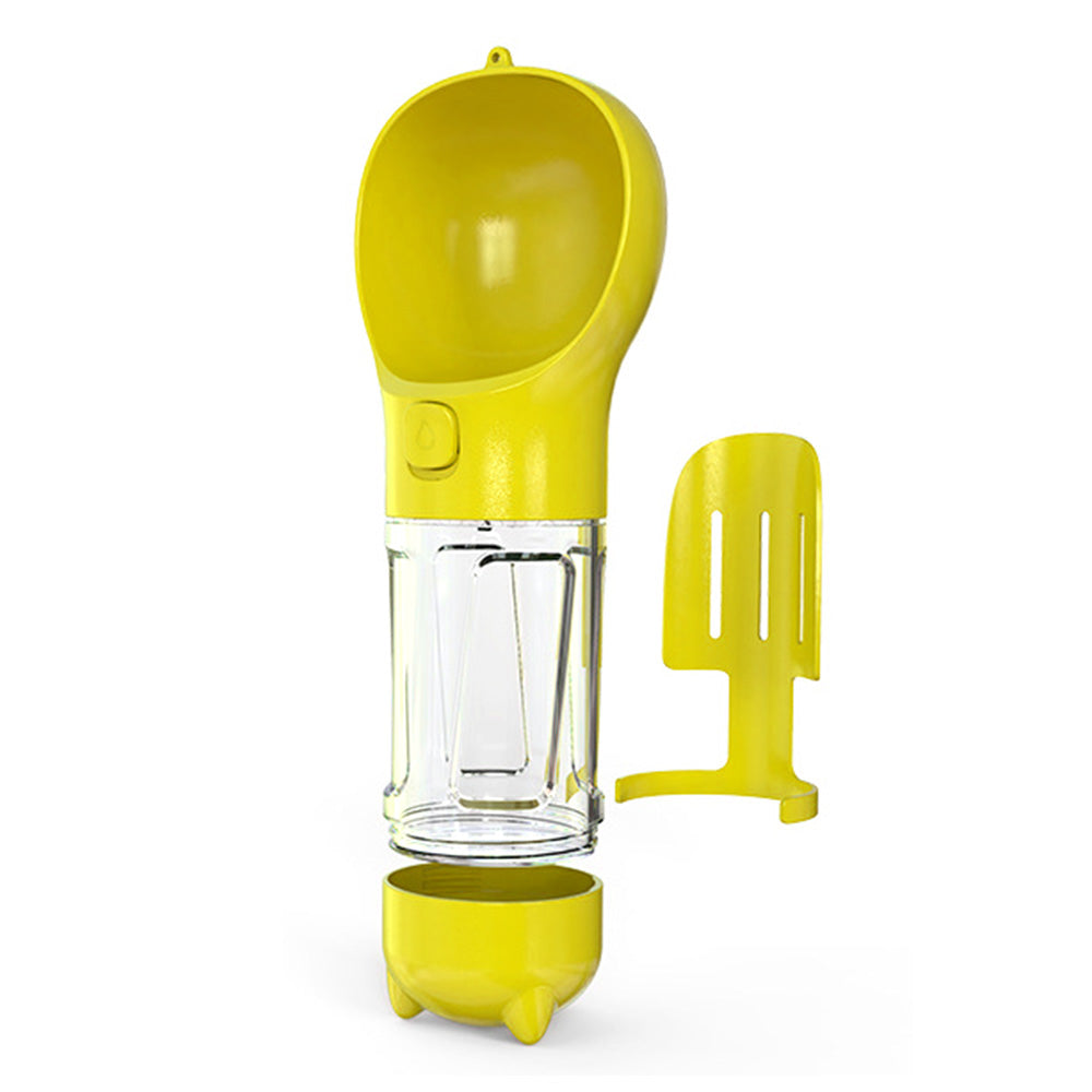 4 in 1 Pet Feeder Dog Cat Puppy Water Bottle Cup with Poop Bag Holder for Yorkie-Yellow