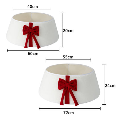 Christmas Tree Collar with Bow Holiday Tree Decor - White