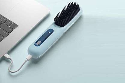 2Pcs USB Cordless Mini Hair Straightener Brush Anti Scald Comb
