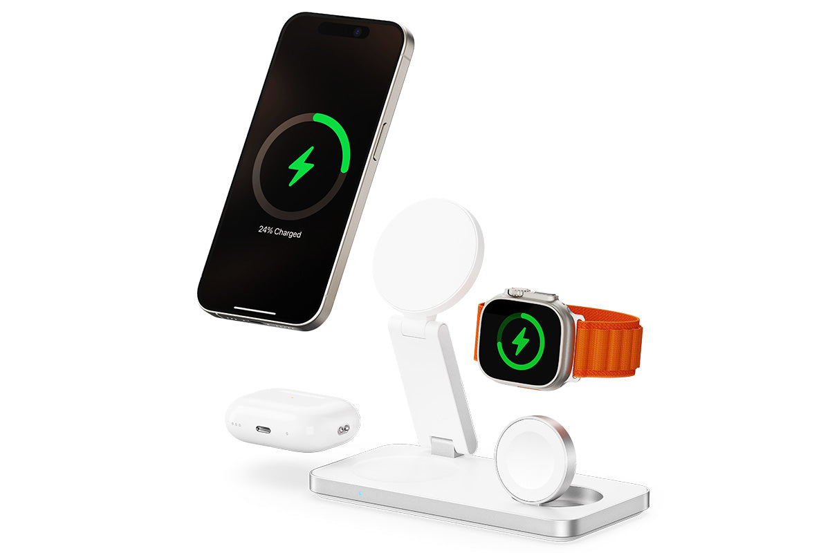 3 in 1 Wireless Charger Dock Charging Station for Apple Watch iPhone AirPods-White