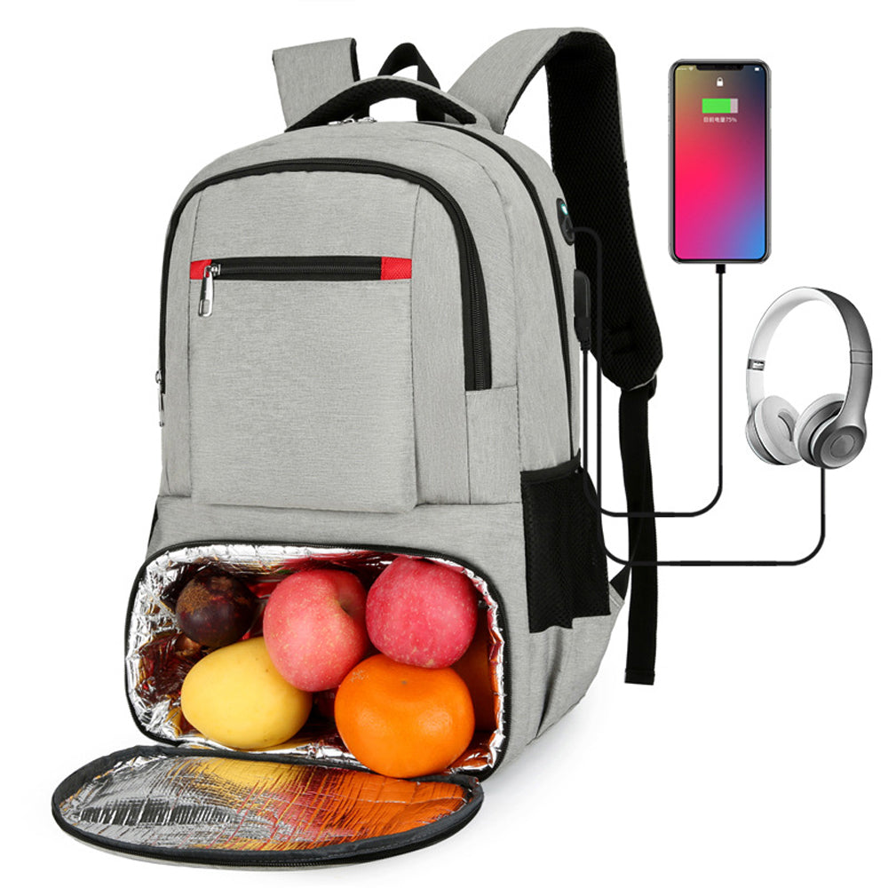 2 in 1 Large Capacity Laptop Backpack and Insulated Lunch Bag for Office Travel-Light Grey