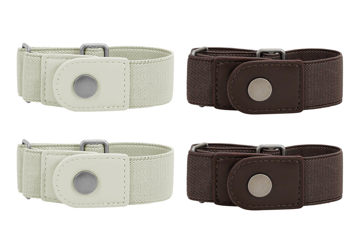 2 Piece Elastic Side Buckle Belt - Coffee