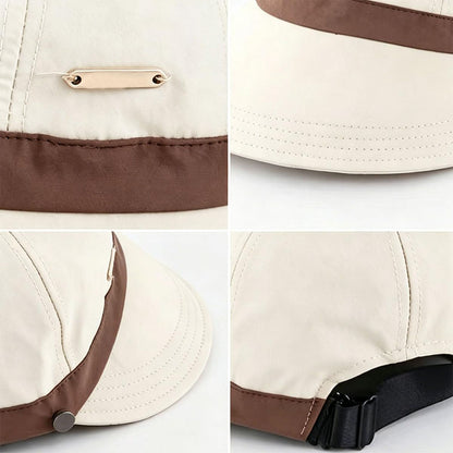 Womens Wide Brim Ponytail Sun Hat Breathable Beach Capp - Beige