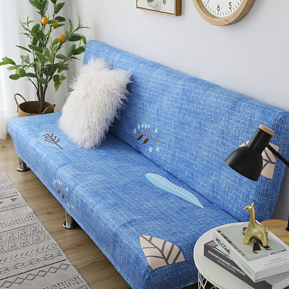 Printed Armless Futon Slipcovers Stretch Folding Sofa Bed Cover with Elastic Bottom -Blue