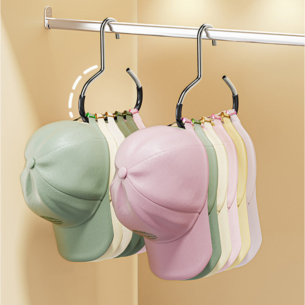 8 Piece Iron Ring Hat Storage Hooks for Closet Cap Scarf and Bag Hangers - Black