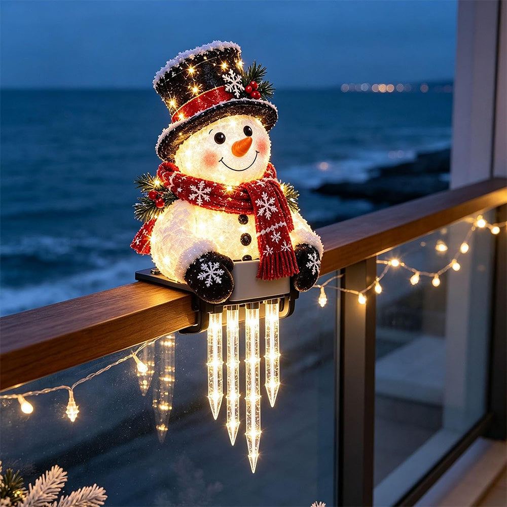 Solar Fence Icicle Light Cascading Glow Holiday Decoration Light - Snowman