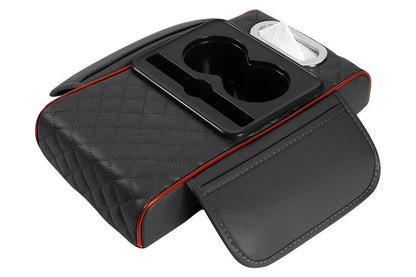 Car Armrest Cushion Organizer with Cup Holder Center Console Booster Pad-Red