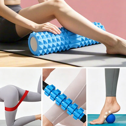6Pcs Foam Roller Set with Massage Stick and Resistance Band-Blue