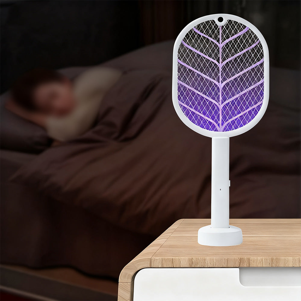 2-in-1 Electric USB Rechargeable Fly Swatter and Mosquito Killer Racket White