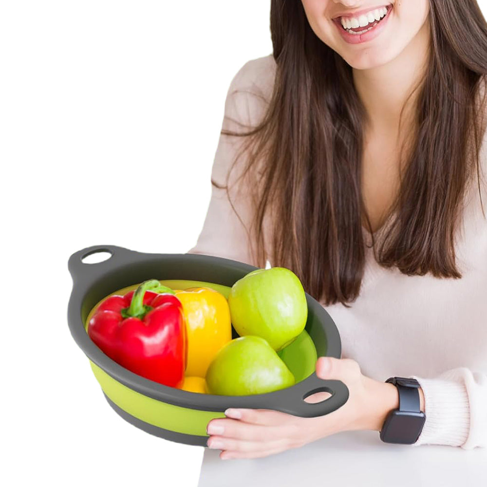 3Pcs Set Foldable Colanders for Vegetables Fruit Draining Baskets with Base Multicolor