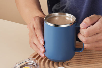 Stainless Steel Insulated Mug 450ml Coffee Mug with Handle Lid-Drak blue