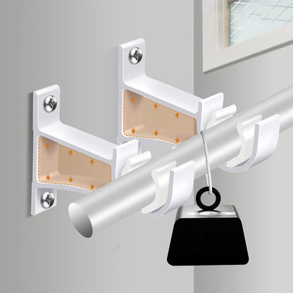 2 Piece Metal Support Curtain Rod Pole - White