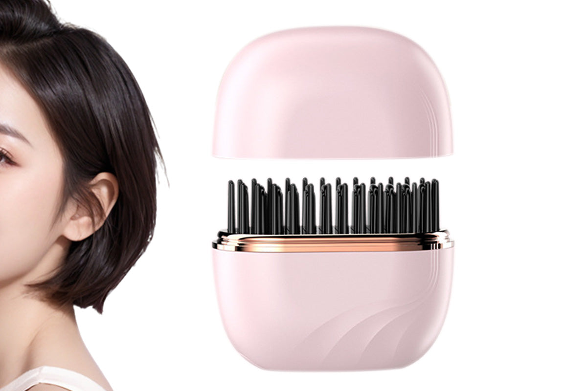 Rechargeable Wireless Mini Hair Straightener Comb - Pink