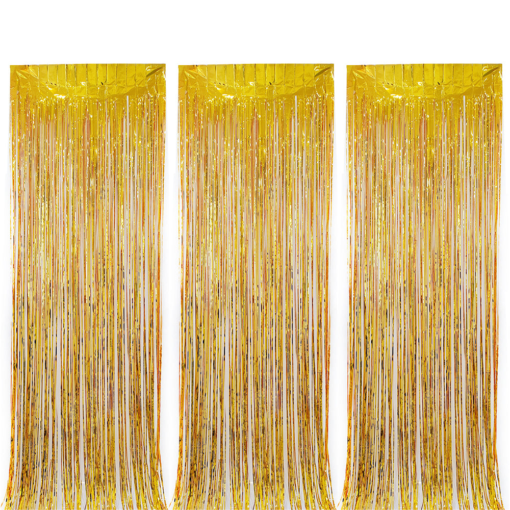 Set of 3Pcs 2M Fringe Curtain Backdrop Curtain Photo Booth Props Streamers Party Decorations Gold