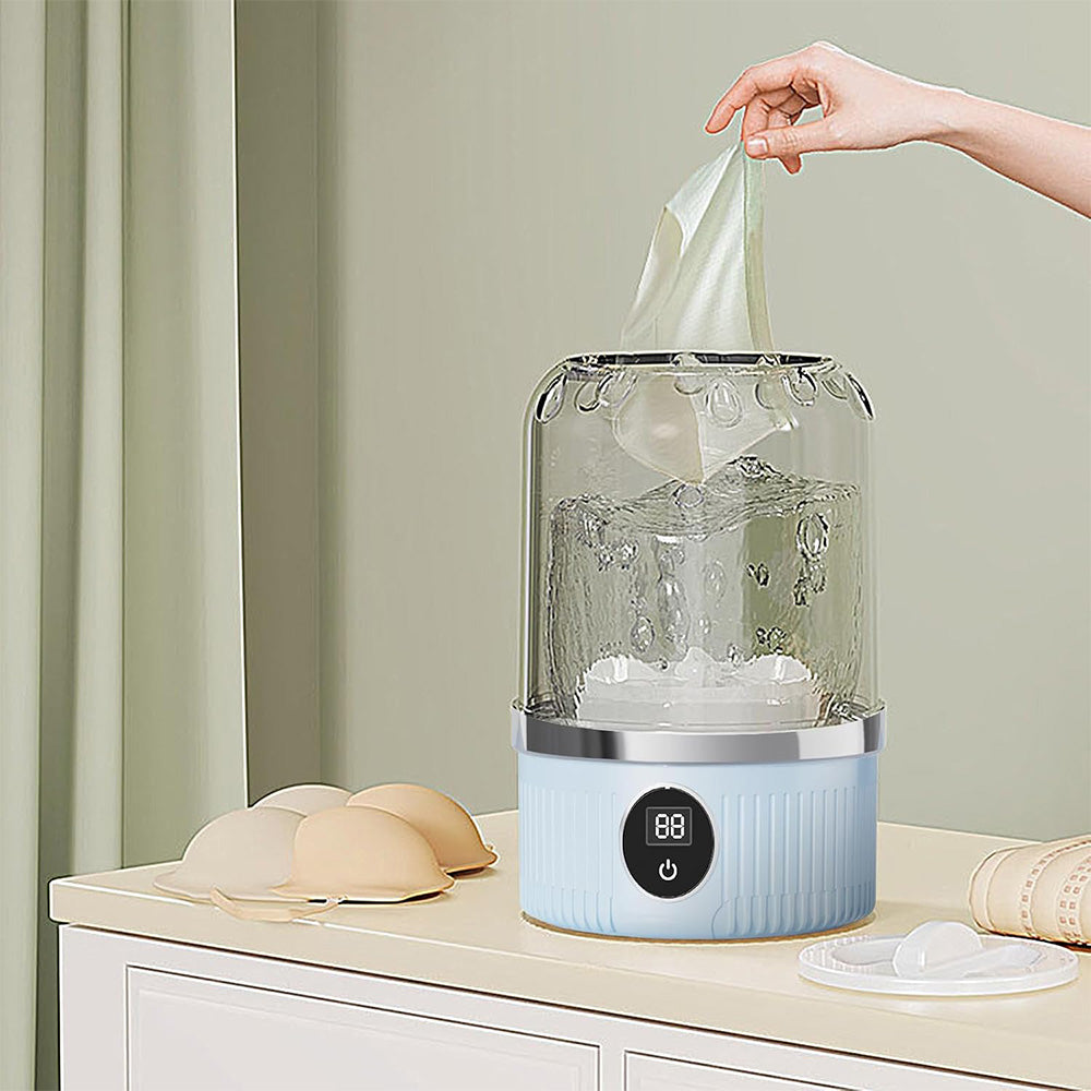Portable Mini Washing Machine Rechargeable Small Clothes Washer for Travel Use-Blue