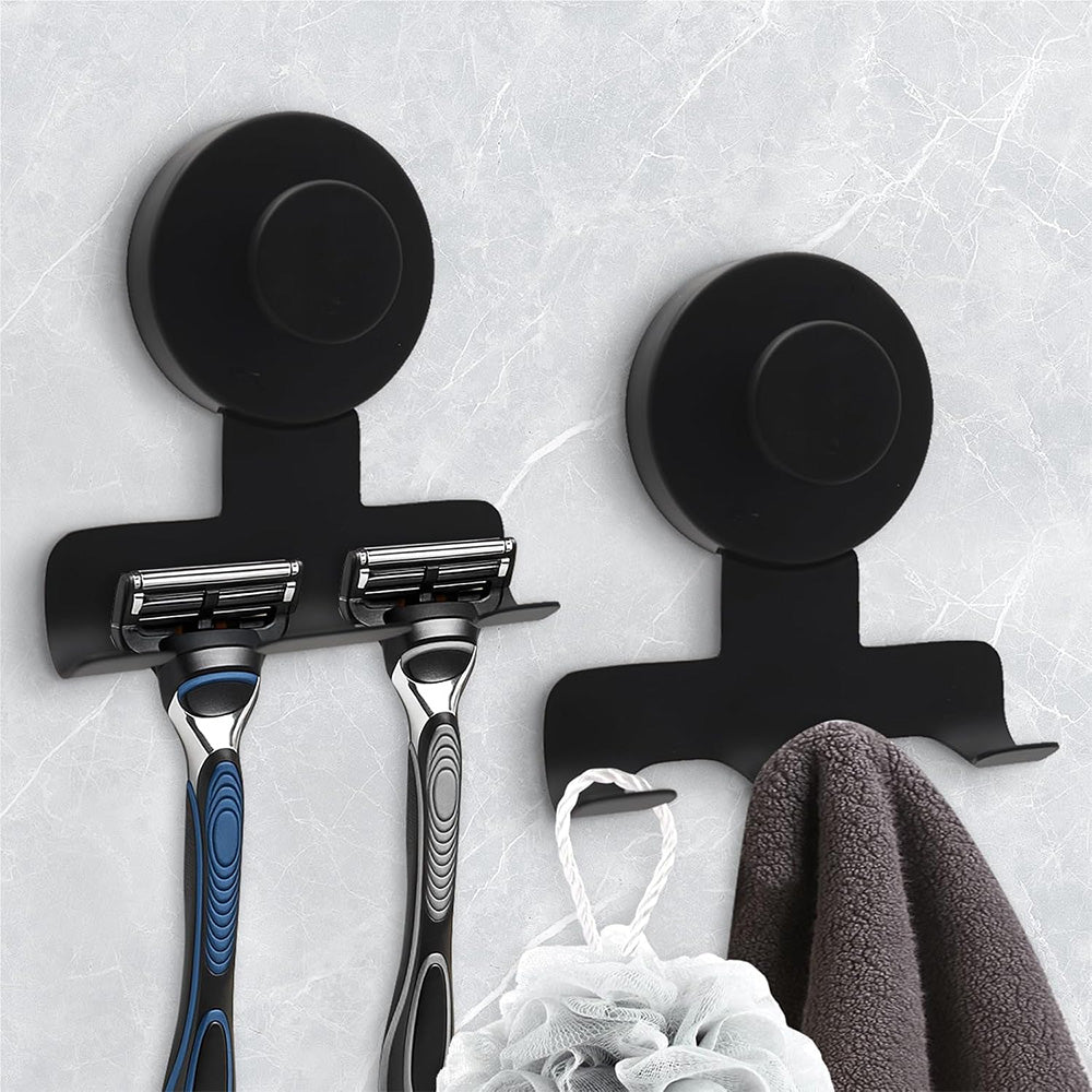 Stainless Steel Suction Cup Razor Holder Wall Mounted Bathroom Shaver Hook-Black
