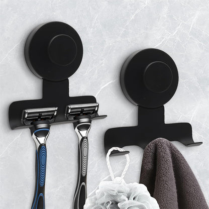 Stainless Steel Suction Cup Razor Holder Wall Mounted Bathroom Shaver Hook-Black