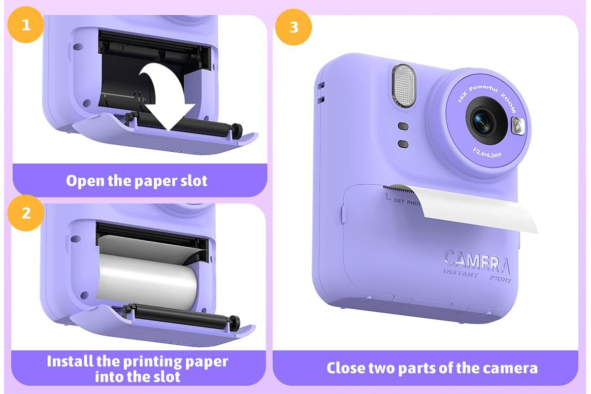 Boy and Girls Camera Instant Print Photo Portable Thermal Printing Camera-Purple