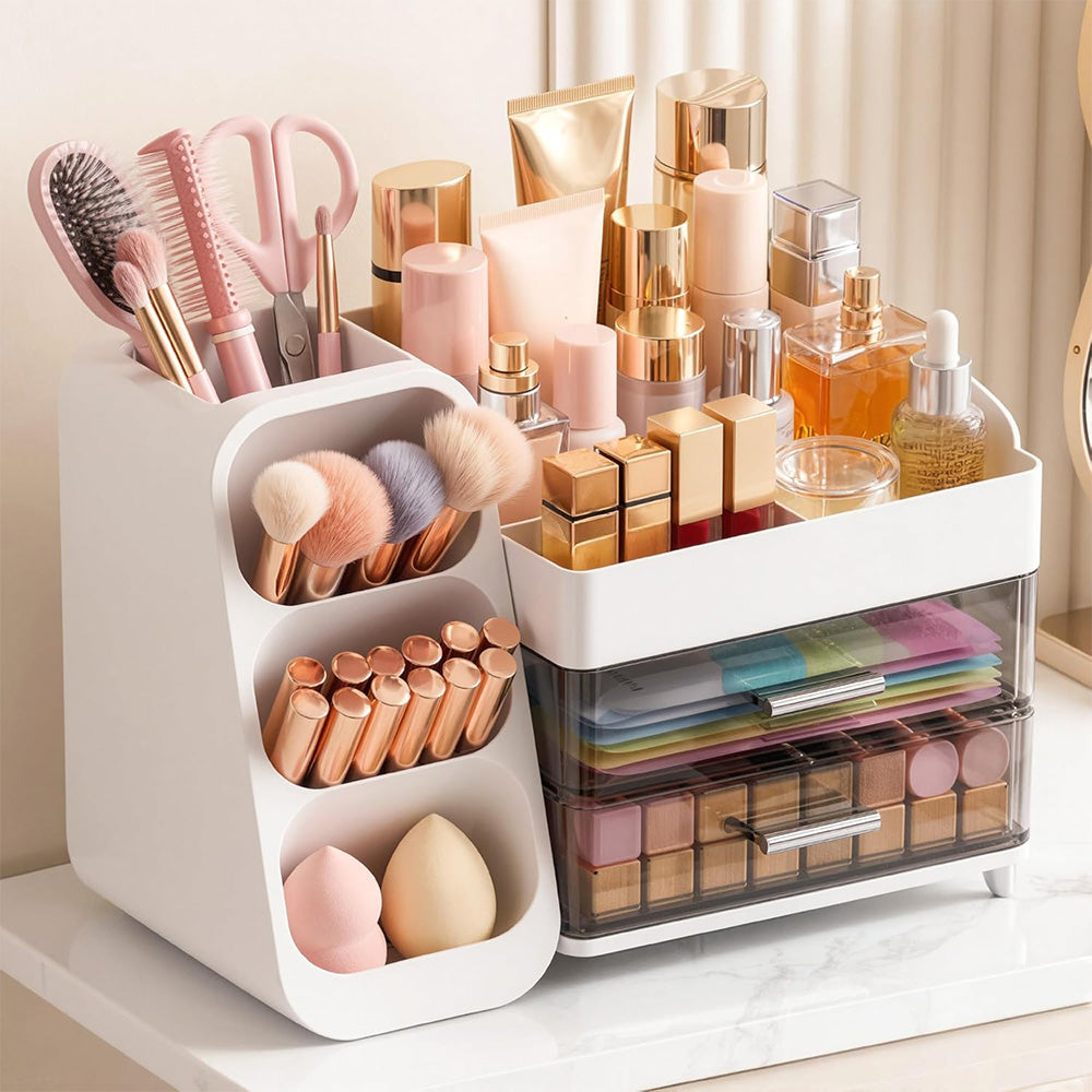 Cosmetic Organizer for Skincare Storage for Dresser Table Top-White
