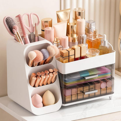 Cosmetic Organizer for Skincare Storage for Dresser Table Top-White