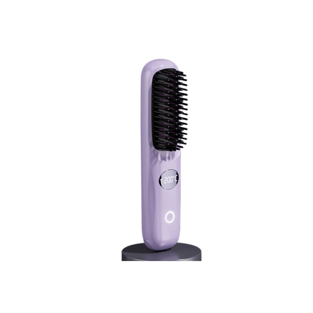 USB Rechargeable Hair Straightening Brush -Purple