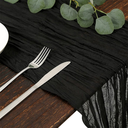 Long cloth Boho Gauze Table Runner for Wedding Bridal Baby Shower Birthday Party-Black