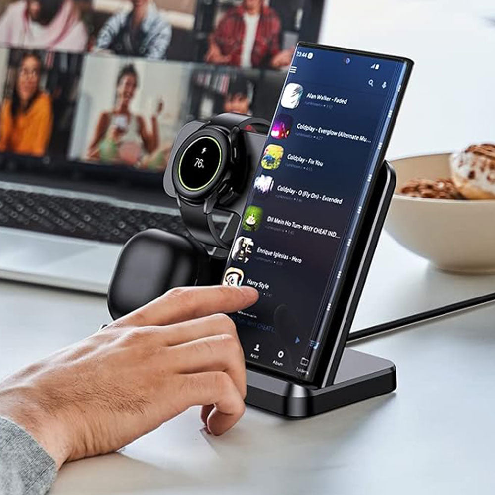 3-in-1 Wireless Charging Station for Samsung Fast Charging Dock for Wireless Charging Devices Black