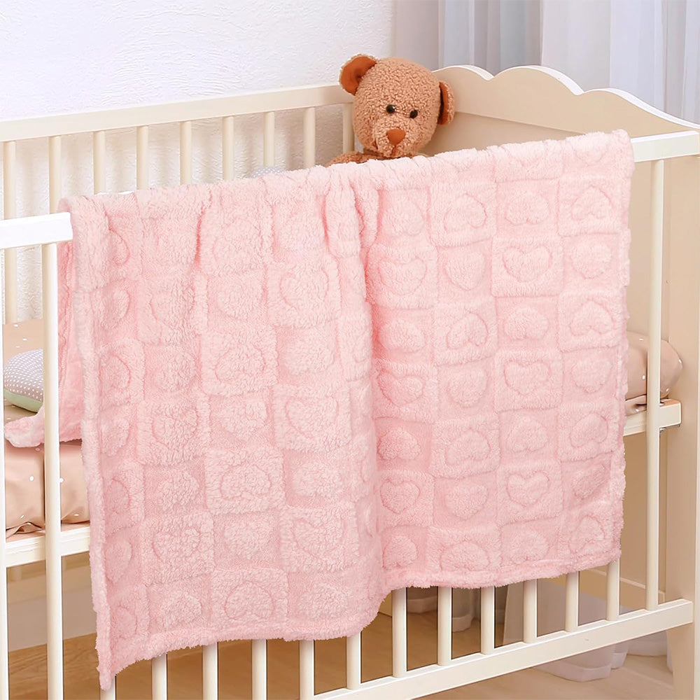 Cozy Fleece Blanket Heart Checkered Blanket for Sleeping Napping Pink