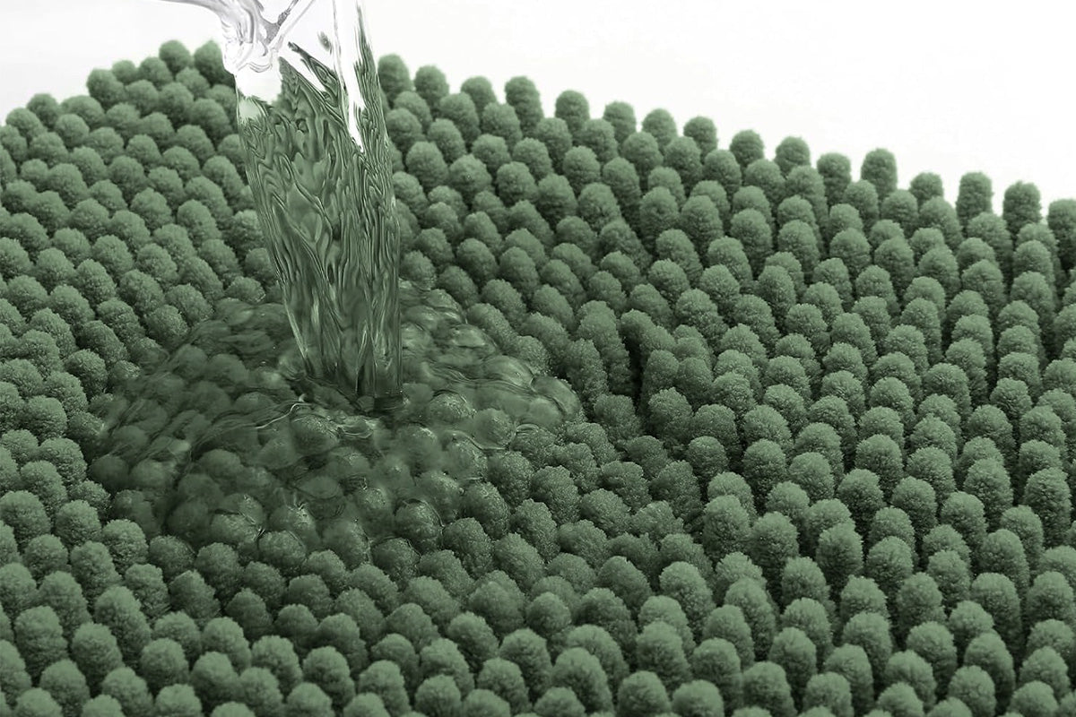 Two Layers Bath Mat 40x60cm Thick Soft Absorbent Chenille Bath Rug Mat-Green