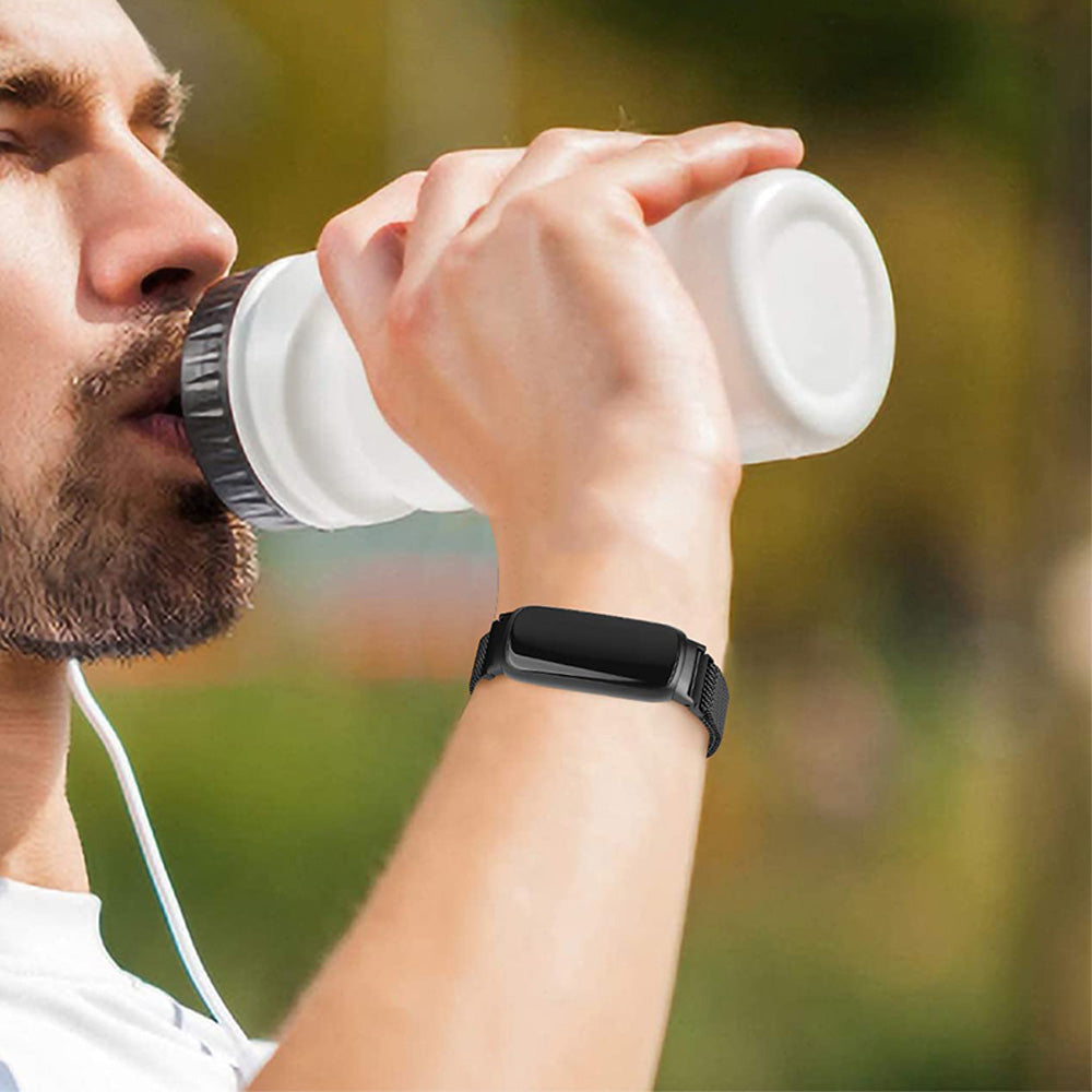 19.5cm Replacement Watch Band Adjustable Stainless Steel Watch Strap Compatible with Fitbit Inspire 3 Watch Black