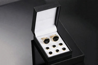 8 Pieces Men Tuxedo Cufflink and Shirt Stud Set for Weddings Parties - Gold