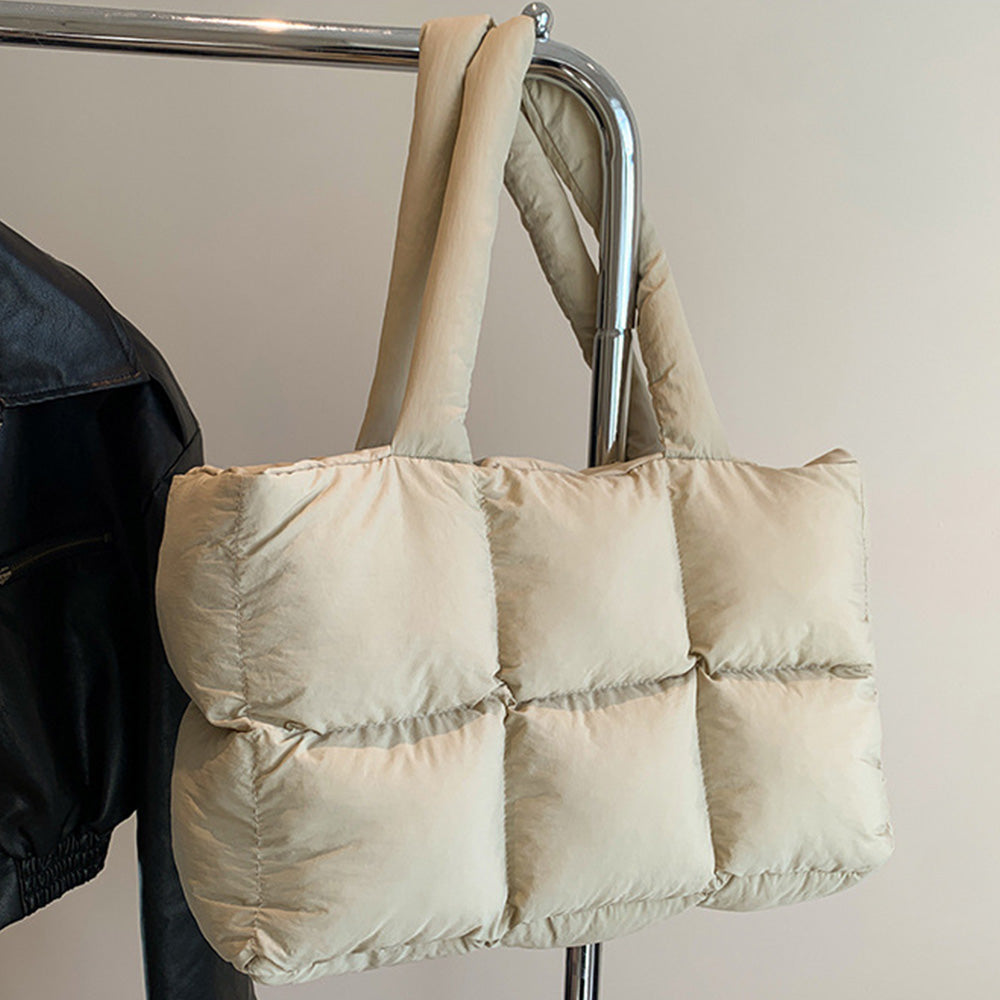 Puffer Tote Bag Large Quilted Puffy Handbag Lightweight Satchel Purse Khaki