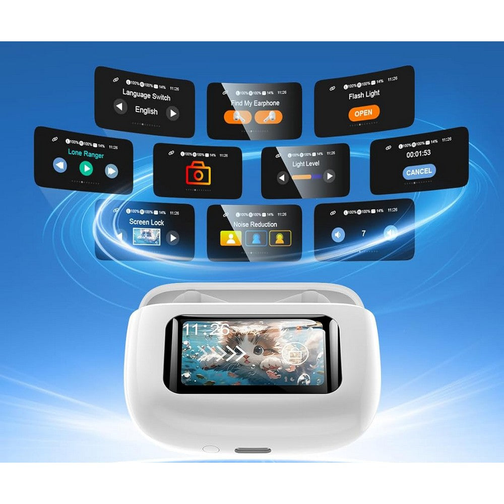 Wireless Earbuds Bluetooth Headphones with ANC Noise Cancelling and LED Display Case-White